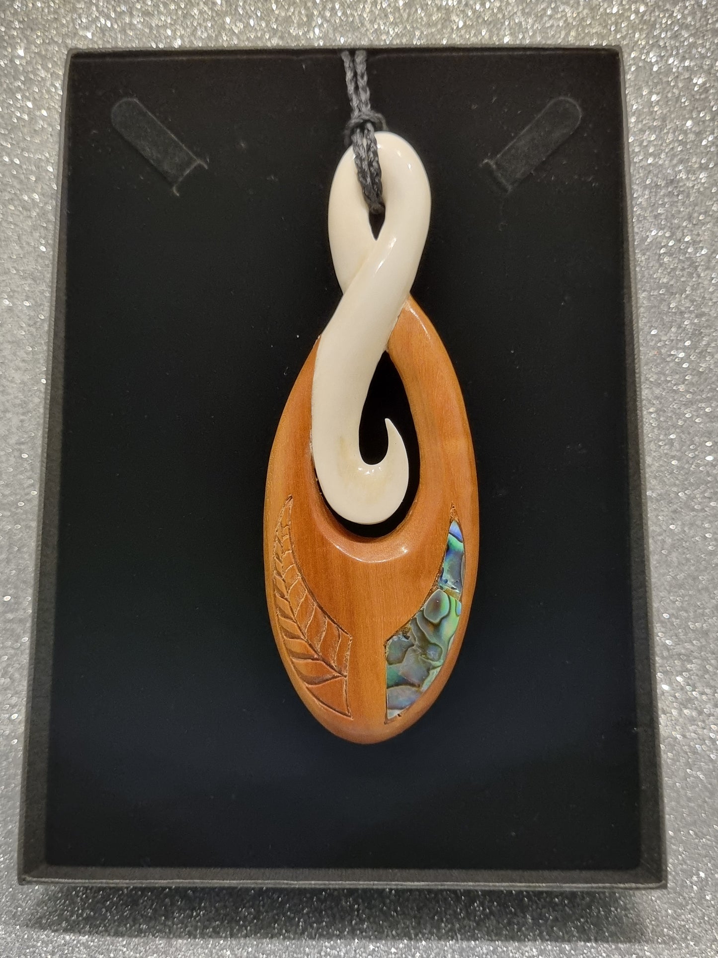 Pikorua (Bone/Wood) Carving with Fern and Paua